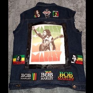 Bob Marley fan jacket vest mens L Rasta 17 patches